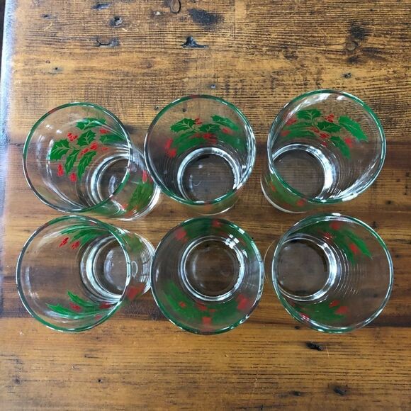 Vintage Indiana Glass Made in USA Holly Christmas 12oz Drinking Glasses - Picture 6 of 8